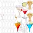 200pcs Cocktail Picks+54 Plastic Martini Glasses Disposable Martini Glasses for Parties, 7 Oz Disposable Cocktail Glass with Party Toothpicks for Appetizers,Plastic Martinis Cups for Margarita