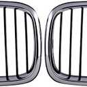Pair Black Front Kidney Grille Grill Guard Compatible with 1997-2003 E39 520i 523i 525i 528i 530i 535i 540i M5 Chrome Frame (A14034)