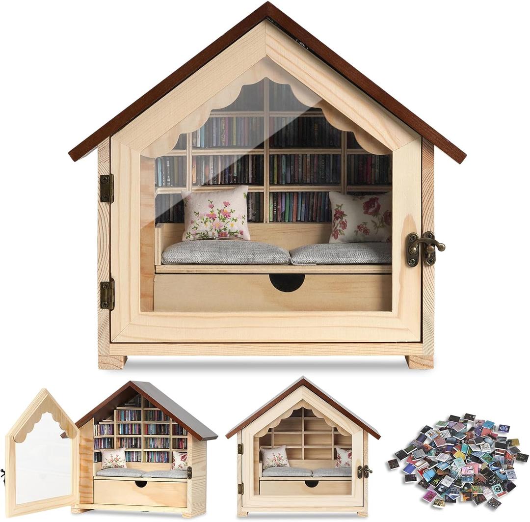 Anxiety Bookshelf, 300 Pcs Mini Books Bookshelf Decor Display for Stress Relief and Fun Decor Mini Ornament Shake Away Your Anxiety Miniature Library Gifts for Book Lovers Home Room Office Decor