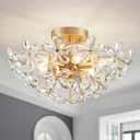 WUZUPS Crystal Chandelier Flushmount Ceiling Light Modern Lighting Fixture for Bedroom Hallway Bar Kitchen Bathroom, H 8.9" x W 17.7", Gold, E12 Base