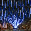 Joomer 2Pack Christmas Lights Outdoor, 11.8 inch 10 Tubes 240 LED Meteor Shower Lights, LED Falling Icicle Cascading Light with Timer Waterproof and Connectable for Christmas Decoration (Blue)