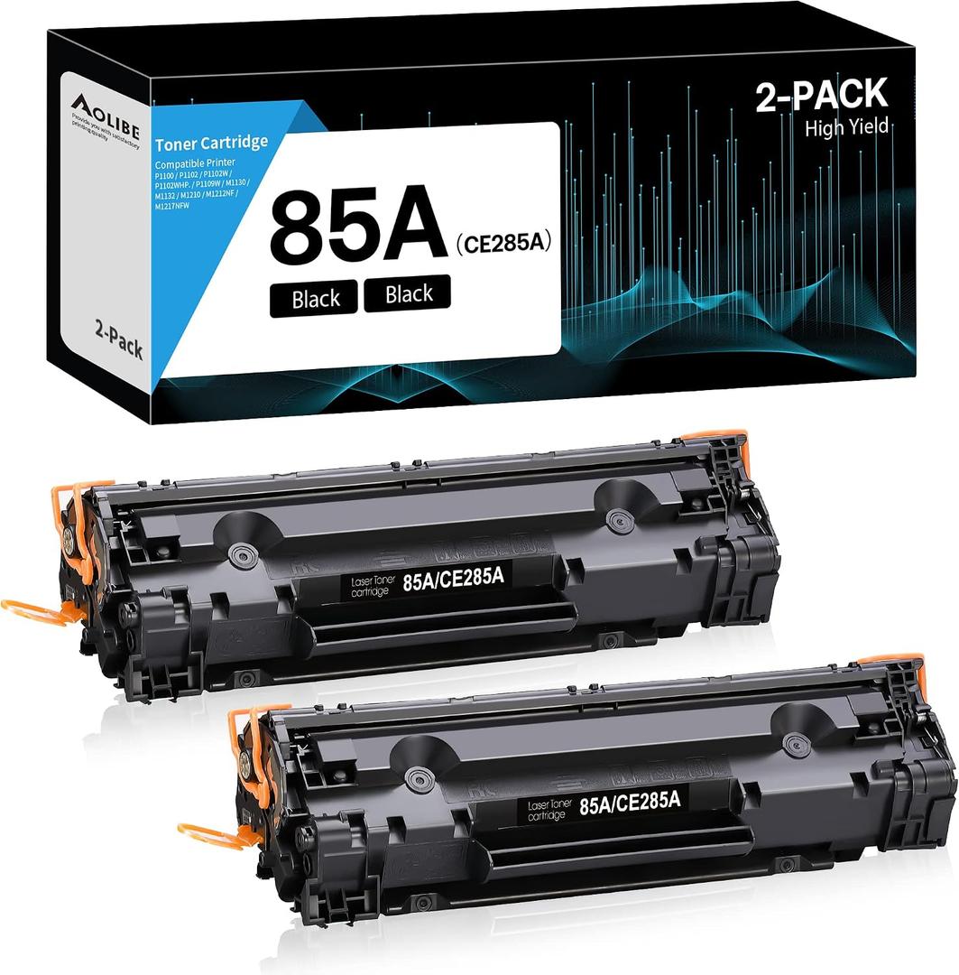 AOLIBE 85A CE285A Compatible Black Toner Cartridge Replacement for HP CE285A 85A Toner Cartridge, Use for P1102w P1102 P1109W M1217nfw M1212 M1212nf M1217 Printers, 2-Pack