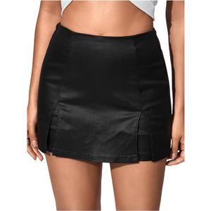 WDIRARA Women's PU Leather High Waist Shorts Split Hem Mini Skort Bodycon Skirts
 XL