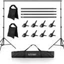 Photo Backdrop Stand, LCUIRC 10x8.5ft (WxH) Photo Background Banner Stand with 4 Crossbars, 8 Spring Clamps, 2 Sandbags, and Carrying Bag for Parties Events Decoration Advertising Display