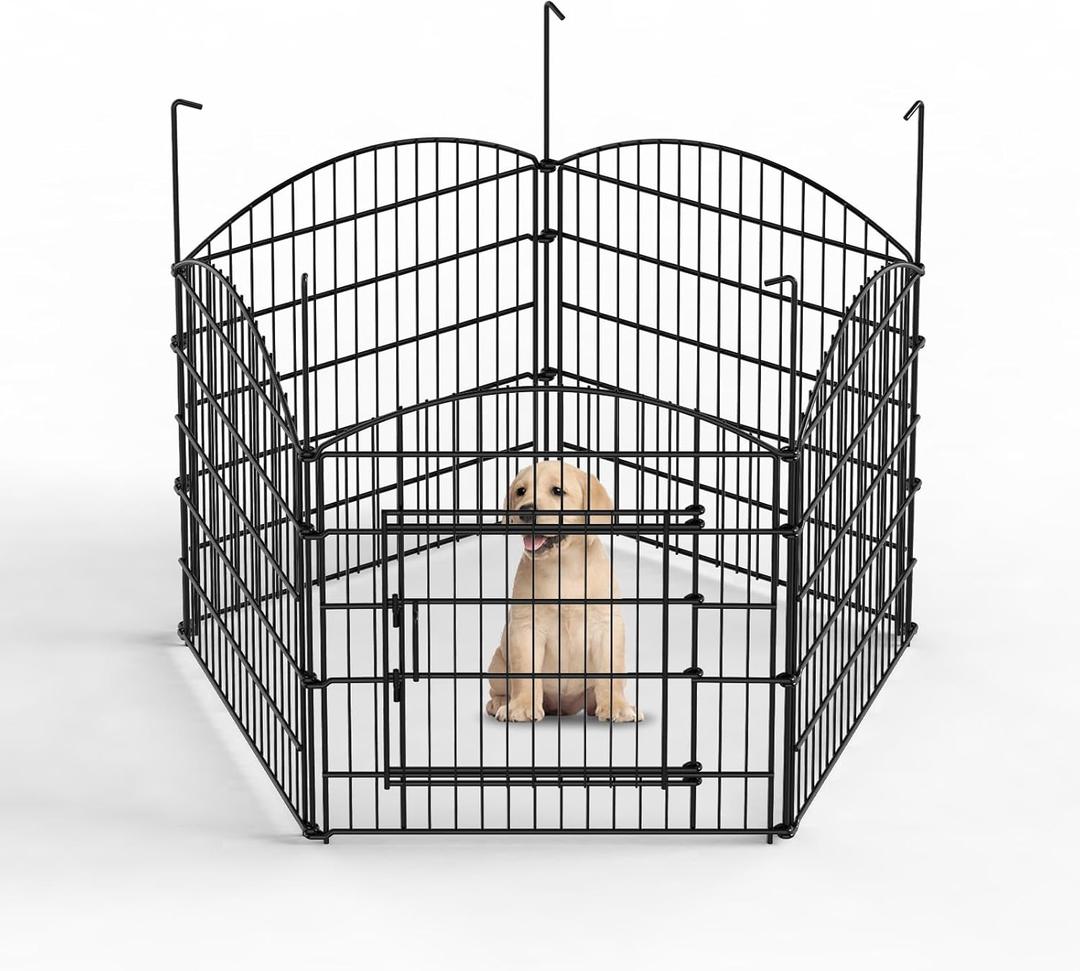 Dog Playpen with gate, 5 Panels 30in x 32in Metal Foldable Dog Exercise Playpen for Indoor Outdoor, 10.75sqft Puppy Dog Crate for Indoor Outdoor Garden Yard