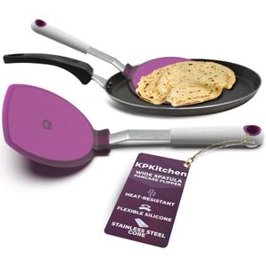 Wide Pancake Spatula Flipper - Heat Resistant Extra Large Silicone Turner for Non-Stick Cookware & Griddle - Perfect for Crepes & Eggs - Ideal Big Baking Tool for Women Who Love to Bake by KPKitchen