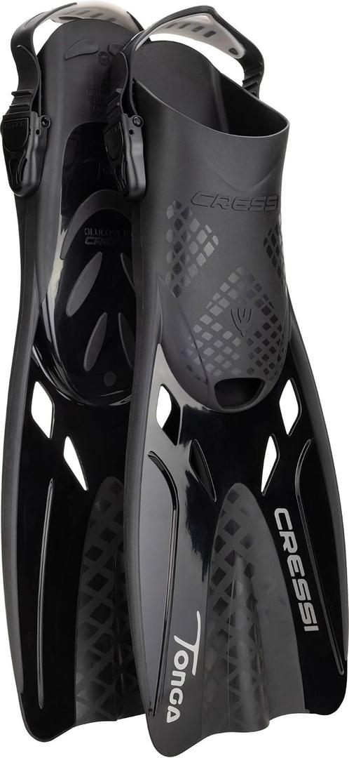 Cressi Tonga Short Adjustable Open Heel Fins, Black, L/XL