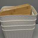 Ohmlove 4 Packs Storage Bins with Bamboo Lids - Plastic Storage Containers with Lids Stackable Storage BoxStorages Baskets for Organizing Desktop Closet Playroom Classroom Office,White