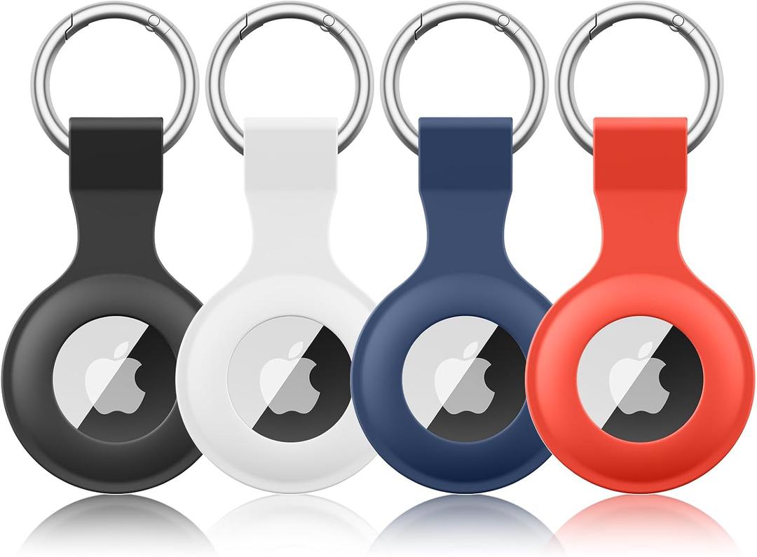 4 Pack Airtag Case Holder for Apple Air Tag, Airtag Case with Anti-Lost Keychain, Silicone Protective Cover for Kids' Backpacks, Dog Collars, Luggage, Multi-Color Protective AirTag Accessories