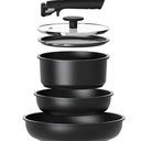 CAROTE 6pcs Pots and Pans Set Non Stick, Cookware Sets, Kitchen Set, Oven/Fridge Safe, Space Saving Pots Set, Nonstick Cooking Set with Versatile Detachable Handle, Induction RV Set, Jet Black