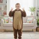 Kids Onesie Animal Costume Christmas Costumes Unisex One Piece Cosplay Suit for Boys and Girls (Brown, M)