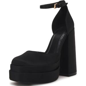 VETASTE Womens Platform Heels Chunky High Heels Ankle Buckle Strap Pumps Party Wedding Dress Shoes (7.5, Black)