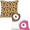 3 x Trendy Pink Leopard Lucky 8 Ball Pillow Covers 18x18, Cheetah Leopard Print Room Decor, Funky Girly Cheetah Print Decorative Throw Pillow Covers for Girls Bedroom Dorm Home, Set of 2 (Colour 01)