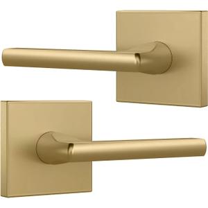 Mega Handles Prime Dummy Lever, Door Handle for Closet or French Doors, Single Side Door Levers, Non-Turning, Fits All Standard Door Sizes, Covered Screws Included - Satin Brass (2 Pack) 5"