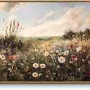 HUARCEY Vintage 16"x24" Framed Wildflower Canvas Wall Art, Rustic Nature Botanical Floral Landscape Meadow Print Large Painting, Flowering Homeland Living Room Bedroom Farmhouse Artwork Wall Decor