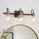 KSANA Farmhouse Bathroom Light Fixture, Modern Black Gold 3-Light Vanity Light with Opening Clear Glass Shade, Modern Antique Brass Wall Lamp Over Mirror