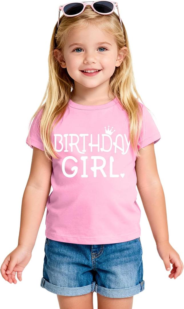 Birthday Girl Shirt Toddler Baby Girls Birthday Outfit Cotton T-Shirt (7-8 Years, Pink)