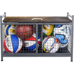 Mythinglogic Heavy-Duty Storage Bench for Garage,Sports Equipment Storage Organizer for Garage/Basement/Entryway,Ball Storage Bin (Medium)