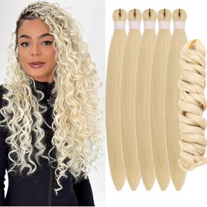 Blonde Braiding Hair Pre Stretched Knotless Braiding Hair for Boho Braids Ocean Wave Boho Hair Extensions for Braiding (6 Packs)