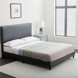 Edenbrook Platform Bed with Headboard No Box Spring Needed Faux Leather Upholstered Platform Bed Frame Low Profile Easy Assembly Black Queen Size