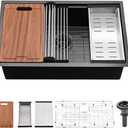 30 Inch Undermount Kitchen Sink Black-Bokaiya 30x19 Black Stainless Steel Kitchen Sink Undermount 16 Gauge Deep Single Bowl Workstation Sinks with Cutting Board& Drainer