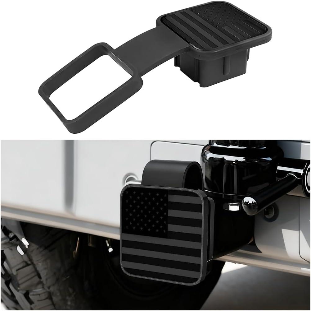 2 x 2 Inch Trailer Hitch Cover, American Flag Vehicle Square Mouth Protection Hook Dust-Proof Plug Cap, Auto Receiver Tube Hitch Plug Insert Accessories, Universal for SUV Truck RV (Black
