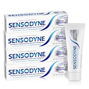 Sensodyne Extra Whitening Sensitive Teeth and Cavity Prevention Whitening Toothpaste, Cool Mint,  4 Ounces (Pack of 4)