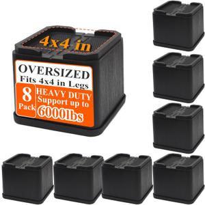 Bed Risers Oversized 4 Pack, 4 Inch Heavy Duty Furniture Risers Support Up to 6000lbs, Adjustable 8 Inch Bed Raising Blocks Couch Risers for College Dorm Rooms, Tables, Desks (4 Inch-4 Pack)