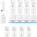 DTianSir 4 in 1 Wii Remote Charger,Charging Station with 4 Pack 2800mAh Rechargeable Battery,Plugs,USB Cable for Wii/Wii U Remote Controller(Not Include Controllers) (White)
