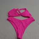 geluboao Bikini Set for Women Solid V Neck Knot Front Push Up High Leg Thong Two Piece Swimsuit