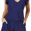 Smismivo Swim Romper with Built in Bra and Pockets Swim Dress Modest One Piece Swimsuit Full Coverage Bathing Suit (Blue, M)