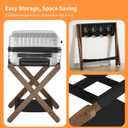 Heybly Luggage Rack, Pack of 2, Folding Suitcase Stand with Storage Shelf, Heavy-Duty Luggage Holder for Guest Room Bedroom Hotel, Holds up to 165 lb, Walnut, HLR010WB2