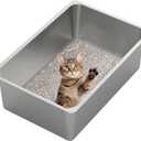Kirecoo Stainless Steel Cat Litter Box XXL- Metal High Sided Cat Pan, Large Stainless Steel Box, Indoor Litter Tray, Non Stick, No Smell, Easy to Clean, Pet Toilet Supplies for Kitten, Kitty, Rabbit (23.43" L x 15.55" W x 7.68" H)