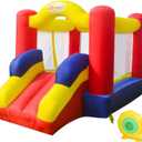 Outdoor Play Bounce House with Slide Inflatable Bouncer Backyard Playground Sets with Blower, Dart Target Game for Kids 6.6x9.6x5.8ft