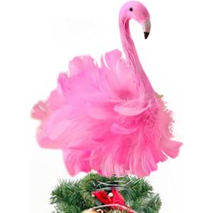 Flamingo Christmas Tree Topper Pink Artificial Feather Flamingo Christmas Tree Topper Decoration for Christmas Garden Indoor Outdoor Holiday Ornament Party (Pink)