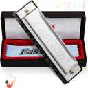 East top Harmonica, C Key Blues Harmonica for Beginners and Adults, Kids and Teenagers,10 Holes Mouth Organ Blues Harp For Students as Gift (silver)