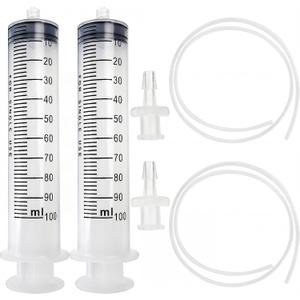 DEPEPE 2pcs 100ml Large Plastic Syringe with 2pcs 47in Handy Plastic Tubing and Luer Connections for Scientific Labs, Measuring, Watering, Refilling, Filtration, Feeding