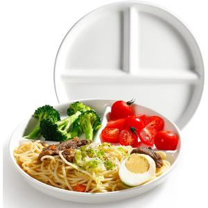 AISBUGUR Ceramic Portion Control Plate for Weight Loss,9-Inch Divided Plate for Adults,3-Compartment Portion Plate for Healthy Eating,Dishwasher & Microwave Safe,White (2 PACK)