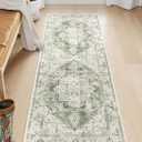 LIVEBOX Washable Runner 2x6 - Vintage Tribal Kitchen Rug, Long Entryway, Low-Pile for Bedroom, Non-Skid Soft Carpet Throw for Bathroom Laundry Room Hallway Sage