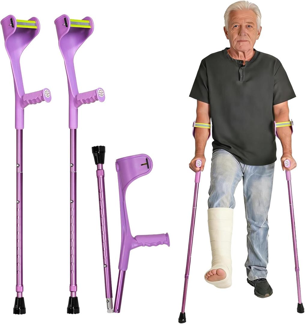 Uoieeong Forearm Crutches for Adults, 10-Level Adjustable & Foldable - Lightweight Aluminum Crutches with Anti-Fall Cuff, 300LBS Capacity for Elderly & Injury Recovery (2PCS)