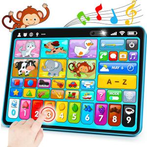 Trilingual Learning Toy Tablet with Music & Sound, Montessori Speech Musical Therapy Toys, Gifts for Boy, Girl, Baby, Toddler, for Age 1, 2, 3 Year Old (12-18 Months)