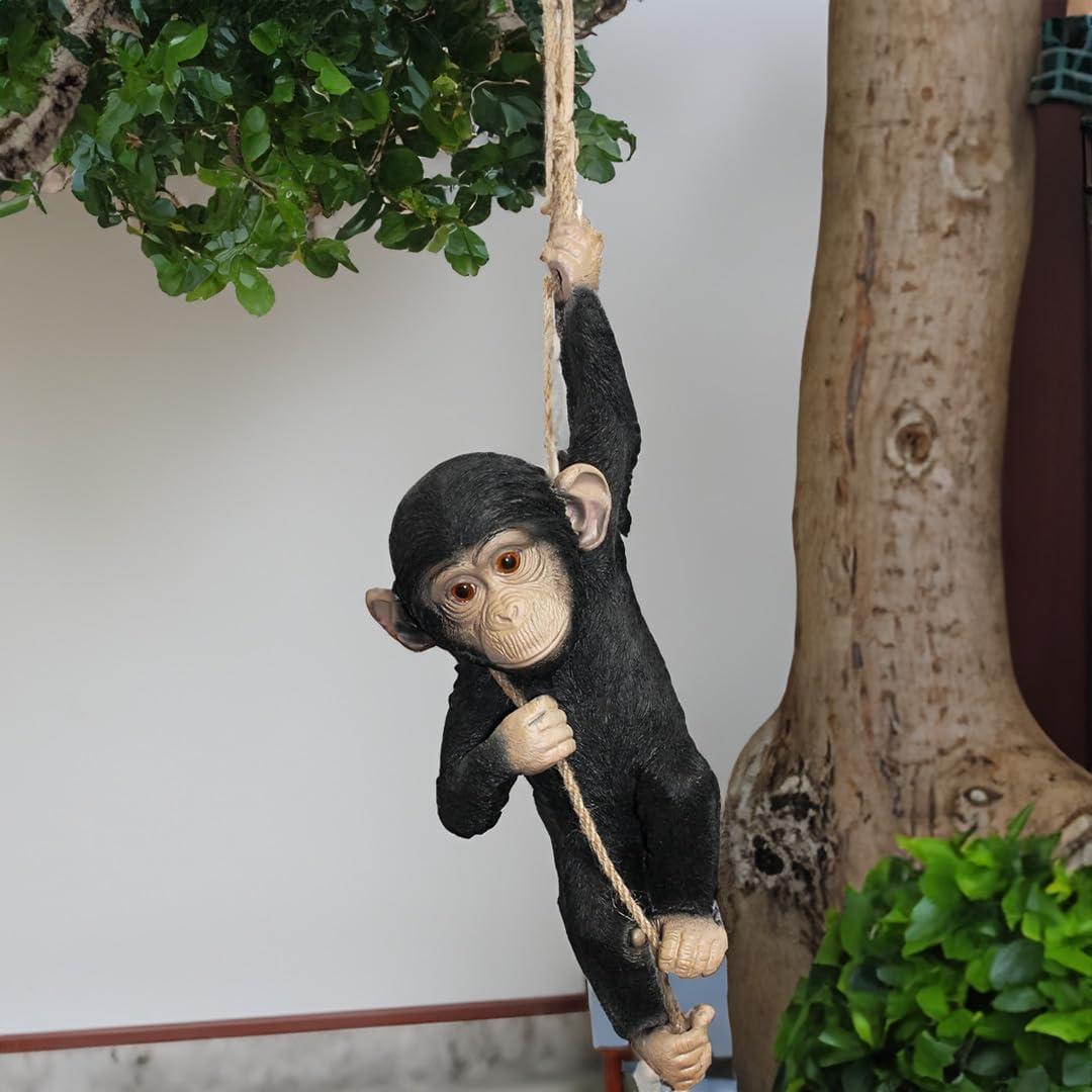 The Enchanted Garden Hanging Monkey on Rope Statue Outdoor Animal Ornaments Home Decor Gardening Gifts