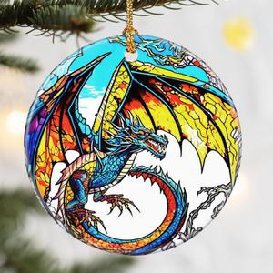 Dragon Christmas Ornaments, Dodosky 2.8in Ceramic Xmas Decor, Christmas Tree Ornaments, Xmas Decorations for Tree, Holiday Ornament, Gift Ideas, Dragon Lovers Gifts, Gifts for Women, Men