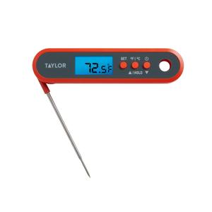 Taylor Digital Waterproof Kitchen Food and Meat Thermometer, with a Folding Probe, Programmable Presets, Backlit Display for Oven, Grilling, Smoker & BBQ - Includes 2 AAA Batteries
