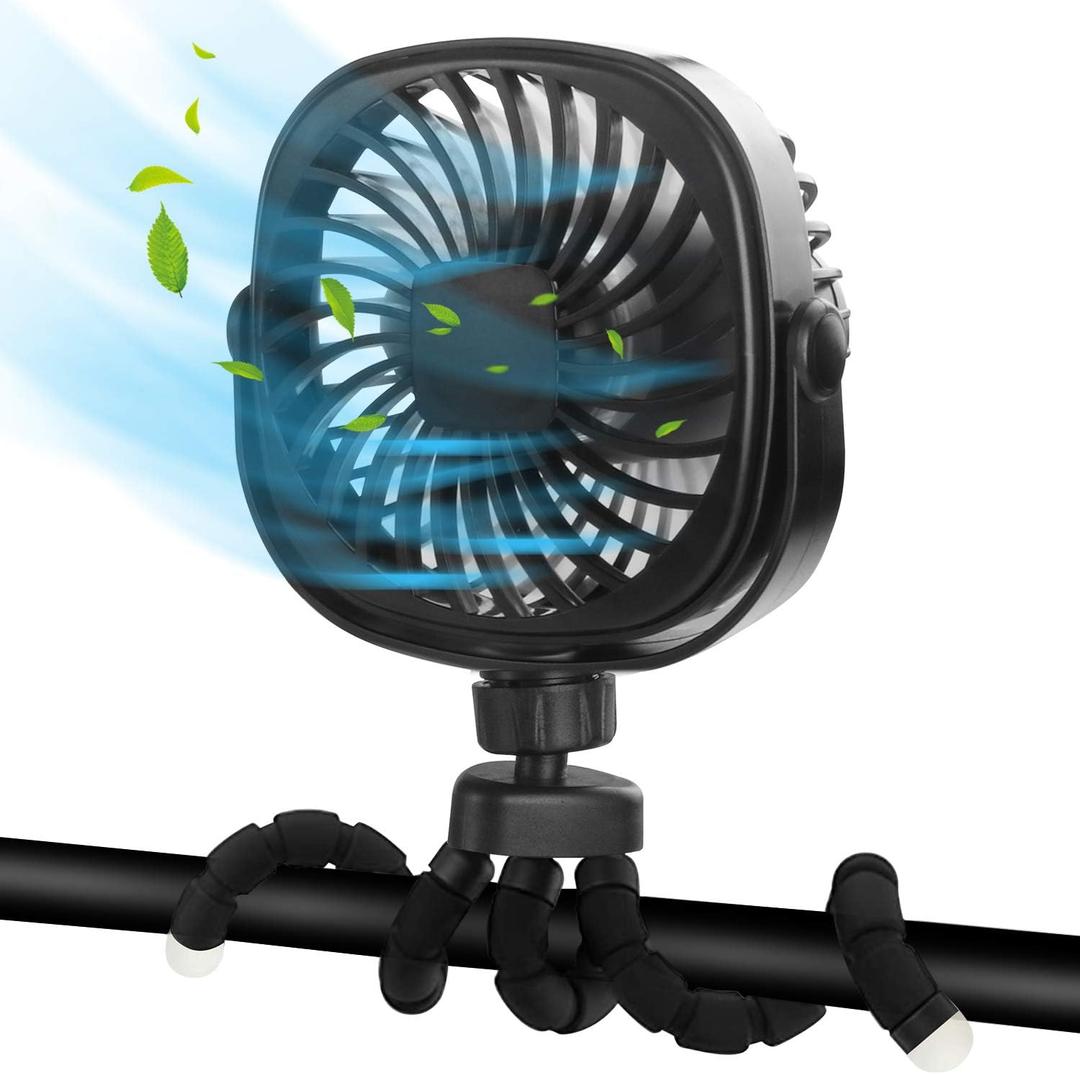 DR.PREPARE Stroller Fan, Portable Handheld Clip On Fans, Personal Desk Baby Fans with Flexible Tripod, 3 Speed Settings, 360Rotation, USB Fan for Stroller, Camp, Car, Travel, Gym
