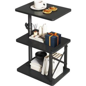 IBUYKE 360 Swivel Height Adjustable Side Table, C Shaped End Table for Small Spaces Sofa/Bed, with Storage Shelf, 3-Tier Night Stand for Living Room, Bedroom, Black UTVT006B