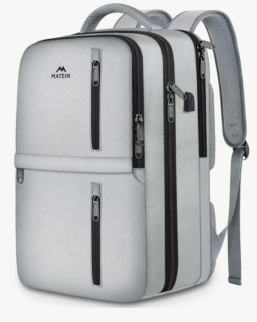 MATEIN Extra Large 45L Travel Backpack for Wpomen, Carry On Airline Approved Backpack with USB Port & Shoe Compartment, Water Resistant Luggage Overnight Weekender Travel Bag Fits 18" Laptop, Gray