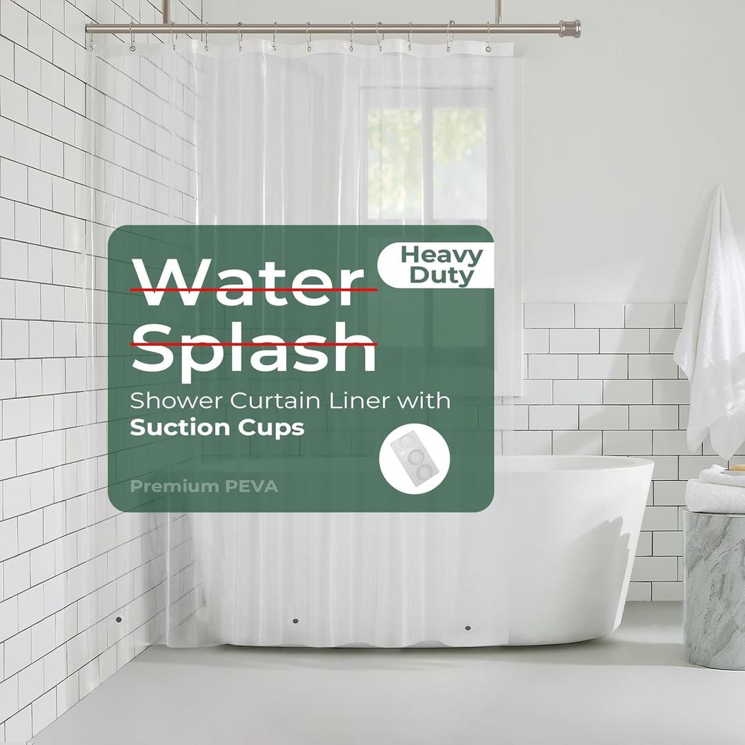 HARBOREST Clear Shower Curtain Liner with Side Suction Cups, Premium PEVA Plastic Shower Liner with 3 Magnets, Waterproof Bathroom Curtain, 72 x 84, Heavy Duty Clear