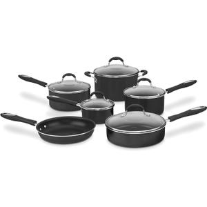 Cuisinart 11-Piece Nonstick Cookware Set, Black, 55-11BK & 12-Inch Skillet, Nonstick-Hard-Anodized with Glass Cover, 622-30G