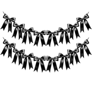 Black Bow Garland Banner, Pre-Strung Satin Ribbon Bow Party Decoration for Halloween Wedding Bridal Shower Birthday Supplies(Black)
